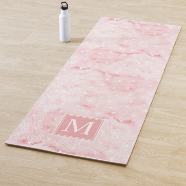 Feminine Watercolor Rose Gold and Stars Monogram Yoga Mat (In Situ)