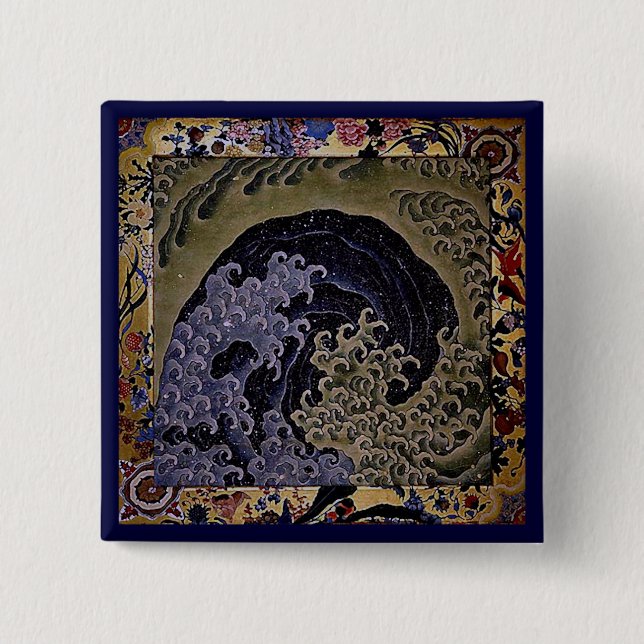 Feminine Wave, Hokusai Japanese Fine Art 15 Cm Square Badge (Front)
