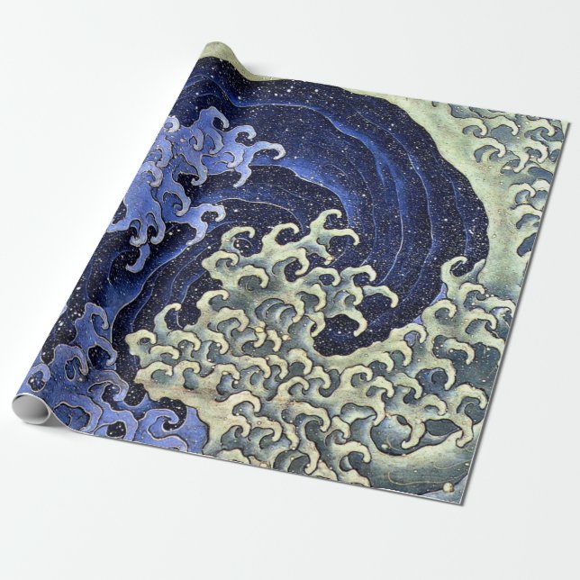 Feminine Wave Japanese Vintage Katsushika Hokusai Wrapping Paper (Unrolled)