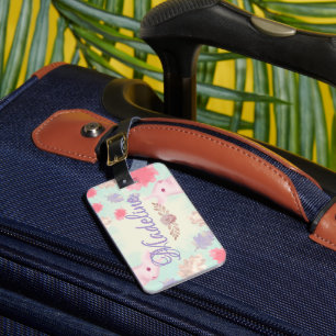 feminine Whimsical Rabbit Leaf pattern Luggage Tag