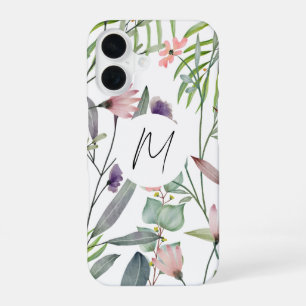 Feminine white background floral Initials modern iPhone 16 Case