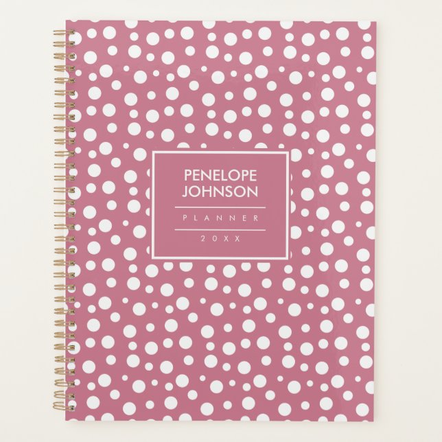 Feminine White Blush Pink Polka Dot Pattern Planner (Front)