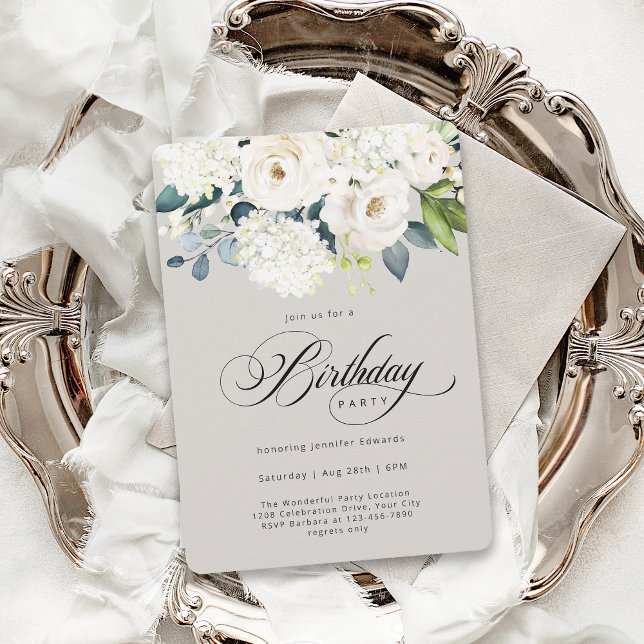 Feminine White Floral Birthday Party Invitation (Creator Uploaded)