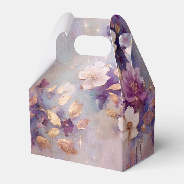 Feminine White Glam Gold Purple Floral Favour Box (Front Side)