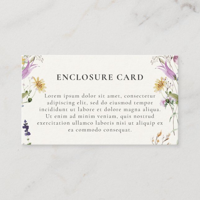 Feminine Wildflower Bridal Shower Enclosure Card (Front)