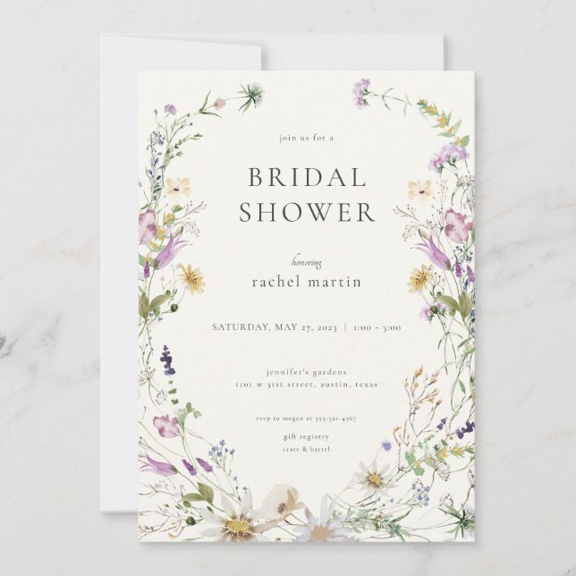 Feminine Wildflower Bridal Shower Invitation (Front)
