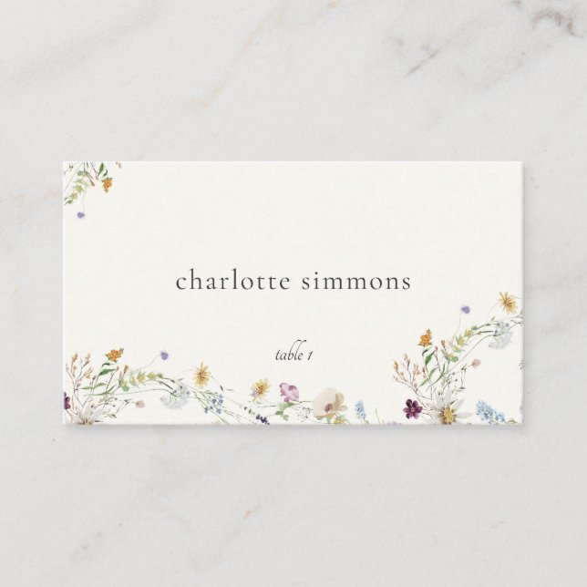 Feminine Wildflower Bridal Shower Place Card (Front)