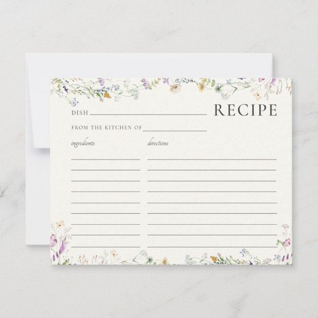 Feminine Wildflower Bridal Shower Recipe Card (Front)