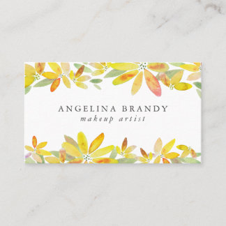 Feminine Yellow Watercolor Florals Business Card