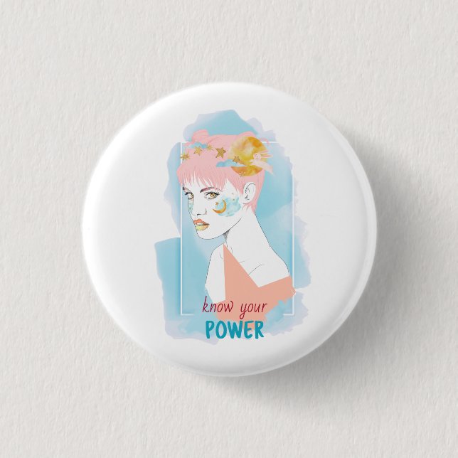Feminism Quote Know Your Power Girl Illustration 3 Cm Round Badge (Front)