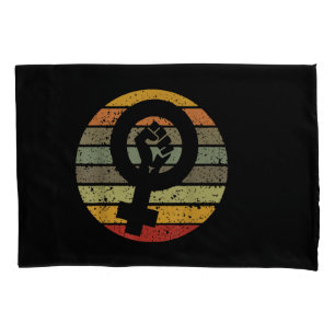 Feminism Symbol Design Retro Vintage, 70s 80s 90s Pillowcase
