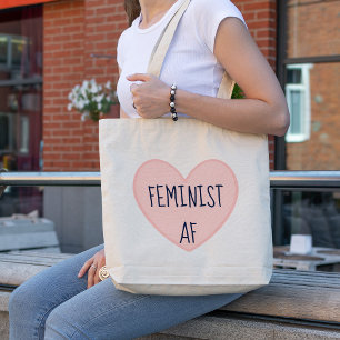 "Feminist AF" Pink Heart Tote Bag