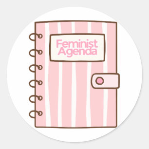 Feminist Agenda Pink Book Design Cute Girly Femi Classic Round Sticker
