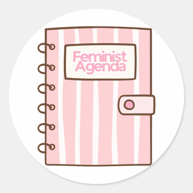 Feminist Agenda Pink Book Design | Cute Girly Femi Classic Round Sticker (Front)