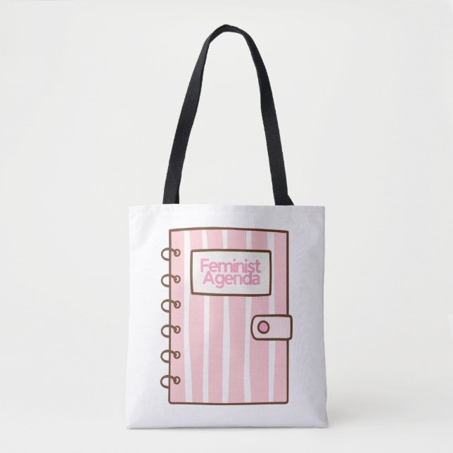 Feminist Agenda Pink Book Design | Cute Girly Femi Tote Bag (Front)