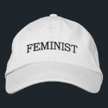 Feminist, black text embroidered hat<br><div class="desc">Show that you support equal rights for women and men by wearing a baseball cap featuring the word "feminist" embroidered in bold black all capital text on a white background. Other colour hats are available in the sidebar. To see the design Feminist on other items, click the "Rocklawn Arts" collection...</div>