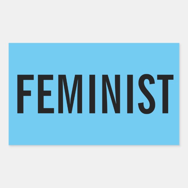 Feminist, bold black text on sky blue stickers (Front)