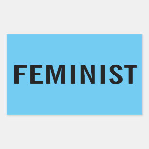 Feminist, bold black text on sky blue stickers