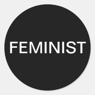 Feminist, bold white text on black stickers