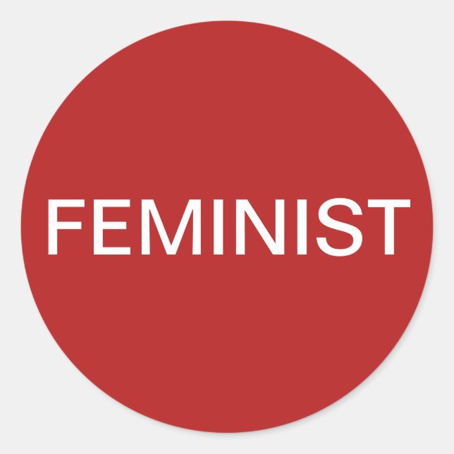 Feminist, bold white text on red stickers (Front)