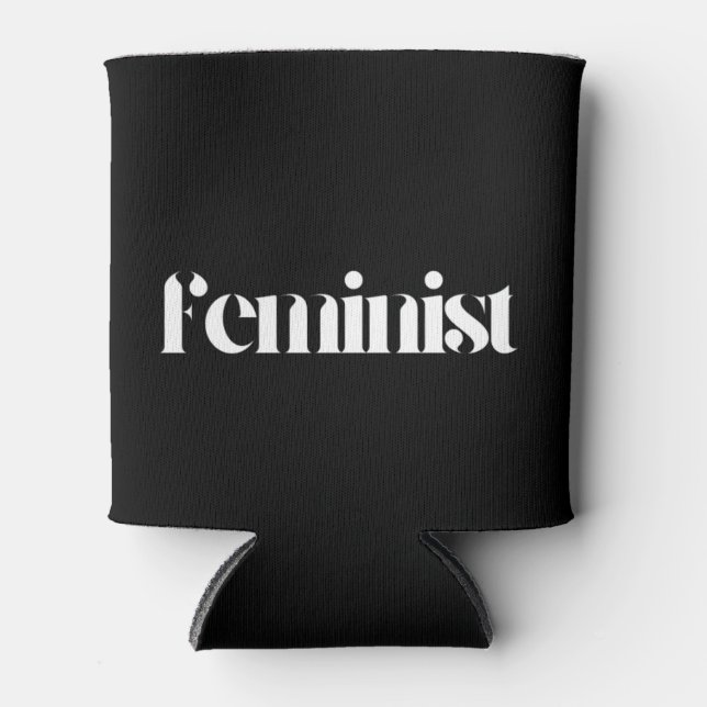 Feminist Can Cooler - Minimalist Black and White  (Front)