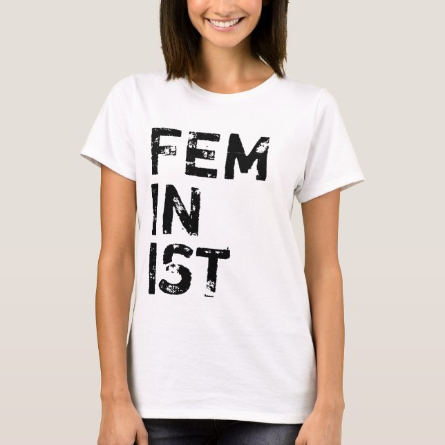 "Feminist" Distressed Black Text T-Shirt (Front)