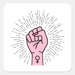 Feminist hand with female symbol square sticker