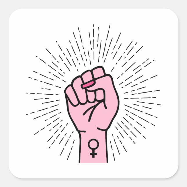 Feminist hand with female symbol square sticker (Front)