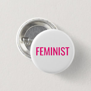 Feminist hot pink fuchsia magenta white modern 3 cm round badge
