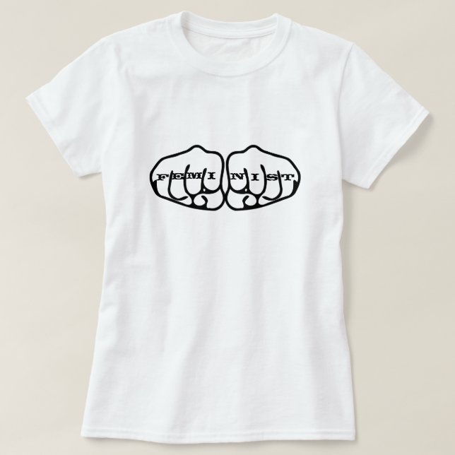 Feminist Knuckle Tattoos T-Shirt (Design Front)