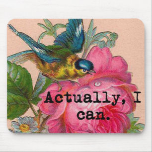 Feminist mousepad vintage bird with pink floral