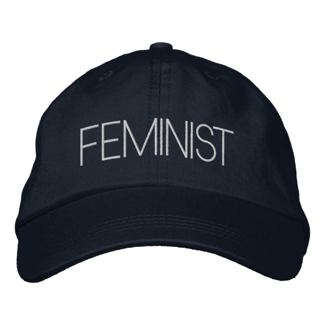 Feminist navy blue white modern embroidered hat (Front)