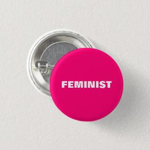 "feminist" pink, magenta, fuchsia 3 cm round badge