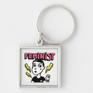 Feminist Pop Art Girl Key Ring