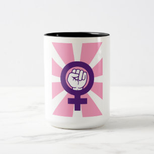 Feminist Raised Fist Symbol Retro Sunburst Women Two-Tone Coffee Mug
