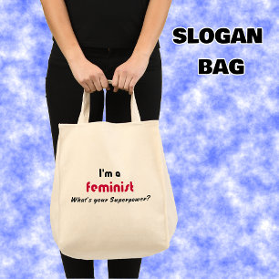 Feminist super power pink slogan tote bag