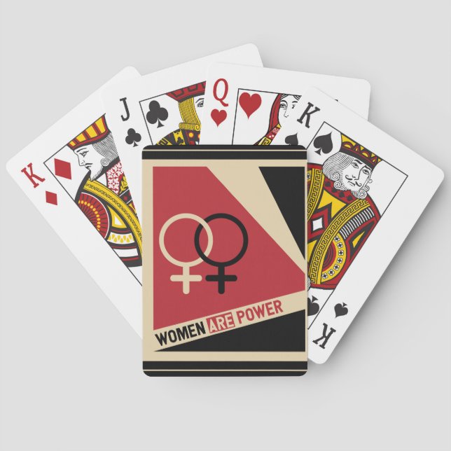 Feminist symbol black red "women are power" slogan playing cards (Back)