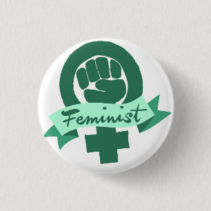 Feminist symbol in teal 3 cm round badge