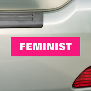 "feminist" white magenta, fuchsia, hot pink Car Bumper Sticker
