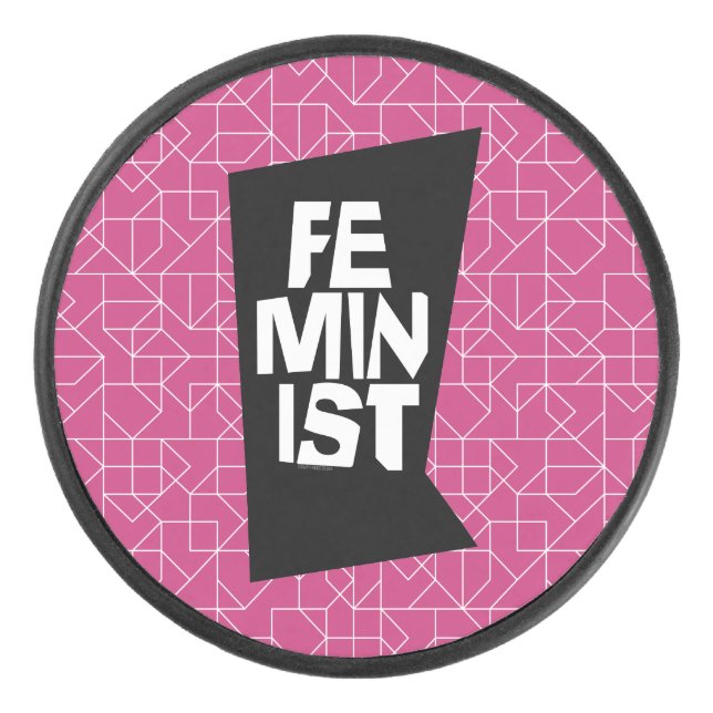 Feminist women female girl me too equal woman hockey puck (Front)