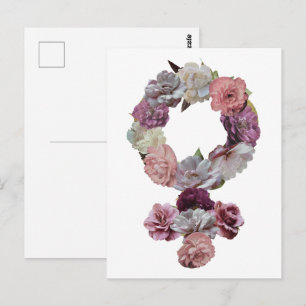 Feminist - Women's Venus Symbol with Flowers Postcard