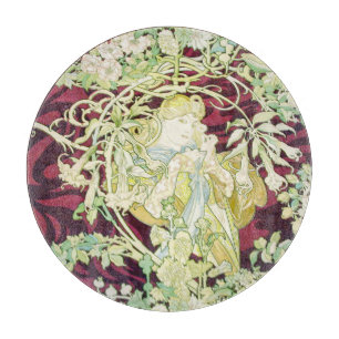 Femme à marguerite - Mucha daisy textile repro Cutting Board