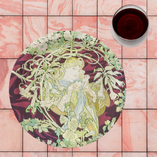 Femme à marguerite - Mucha daisy textile repro Paper Plate