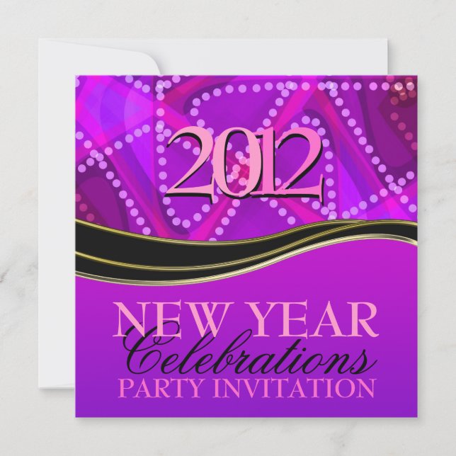 Femme Abstract Purple Pink New Year Party Invitation (Front)
