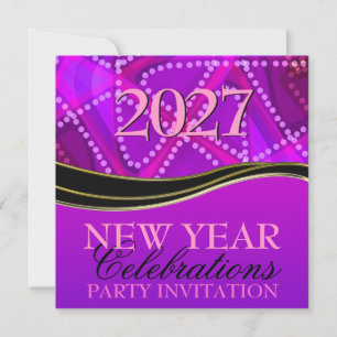 Femme Abstract Purple Pink New Year Party Invitation