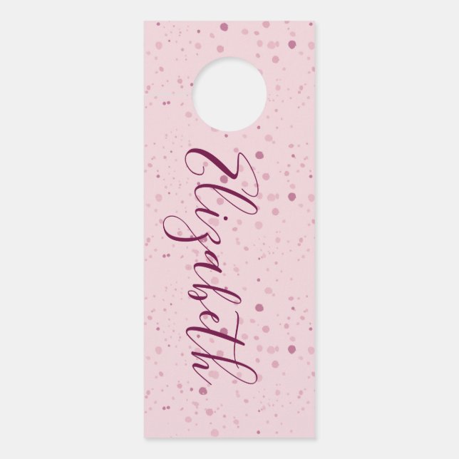 Femme Pink Maroon Purple Dots Custom Name Door Hanger (Front)