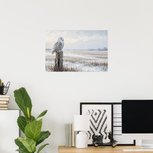Fence Line Watch Snowy Owl Poster