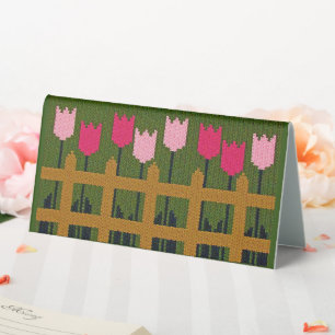 Fence Pink Tulips Green Designer Crochet Print
