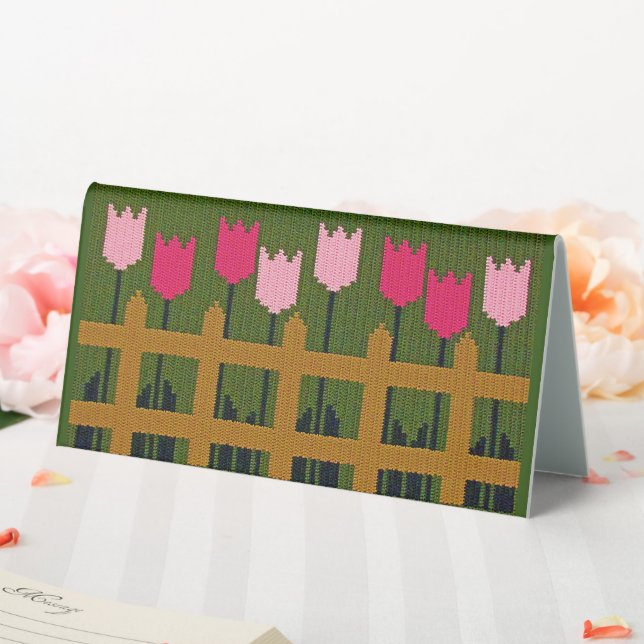 Fence Pink Tulips Green Designer Crochet Print (In SItu (Wedding))