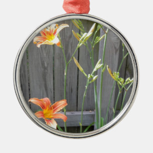Fence with Lillies Metal Tree Decoration